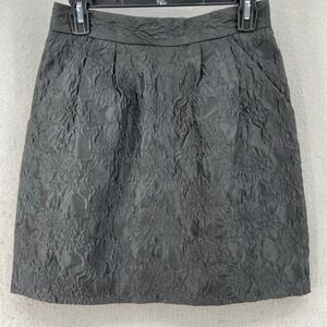 NWT H&M‎ Skirt Sz 8 Black Floral Textured Mini Pockets Gold Zipper Lined